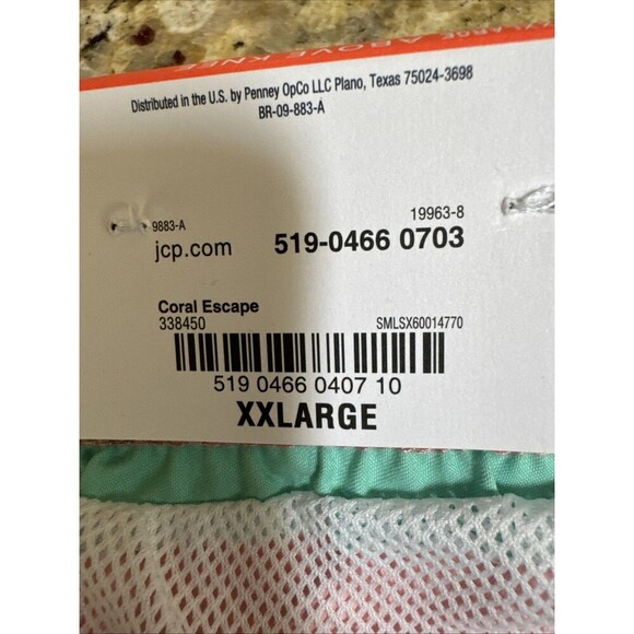 St Johns Bay Men's Swim Shorts Coral Escape Strip Size XXL Mesh Lining - NWT - Picture 4 of 8